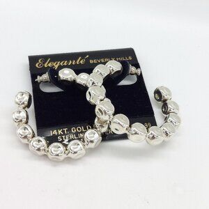 Luxury Minimalist Beaded Hoops Vintage NOS 925 Silver 14K GP